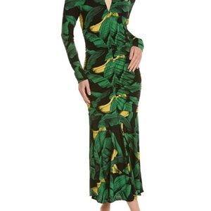 Ganni Tropical Green and Yellow Long Sleeve Dress